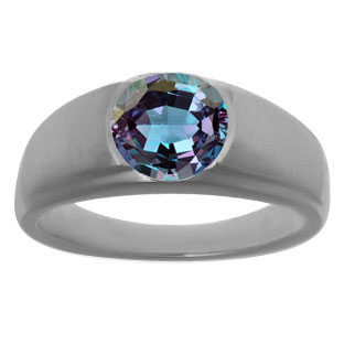 Men's Black Gold Rings - Round Cut Alexandrite Man Ring