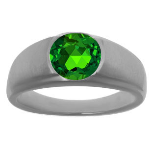 Men's Black Rhodium Plated White Gold Rings - Round Cut Emerald Man Ring