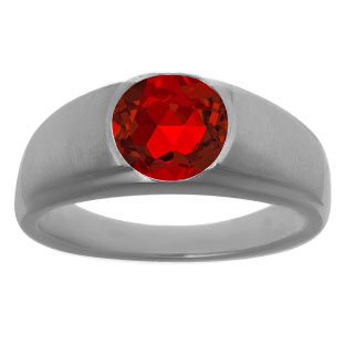 Men's Black Rhodium Plated White Gold Rings - Round Cut Ruby Man Ring