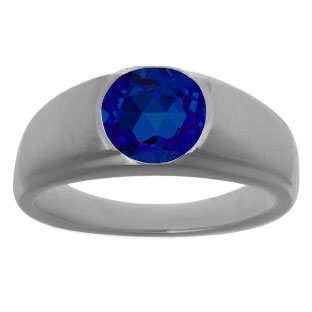 Men's Black Rhodium Plated White Gold Rings - Round Cut Sapphire Man Ring