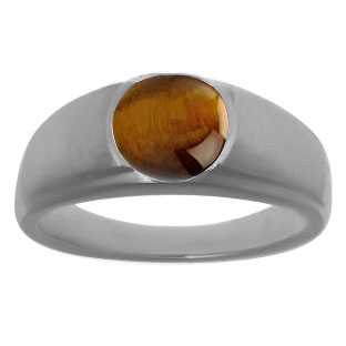 Men's Black Rhodium Plated White Gold Rings - Round Cut Tiger Eye Man Ring