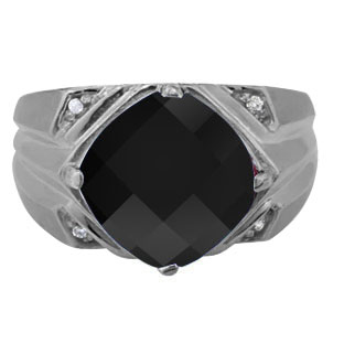 Large Diamond Black Rhodium Plated White Gold Men's Black Onyx Ring