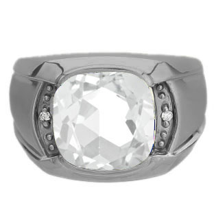 Big Men's Diamond Cushion Cut White CZ Black Rhodium Plated White Gold Ring