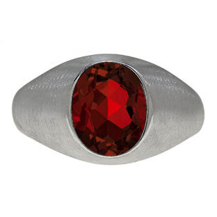 Oval-Cut Garnet Stone Custom Men's Pinky Ring In Black Rhodium Plated White Gold