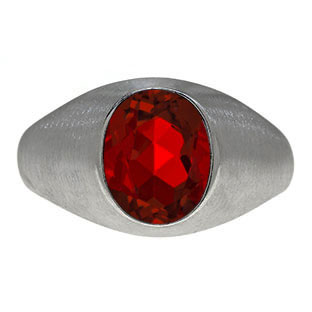 Oval-Cut Ruby Stone Custom Men's Pinky Ring In Black Rhodium Plated White Gold