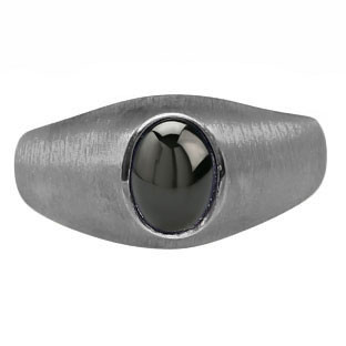 Black Rhodium Plated White Gold Pinky Ring For Men Oval Black Star Sapphire Gems