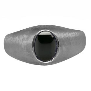Black Rhodium Plated White Gold Pinky Ring For Men Oval Black Onyx Gemstone