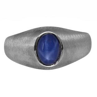 Black Rhodium Plated White Gold Pinky Ring For Men Oval Blue Star Sapphire Gemst