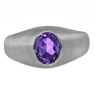 Black Rhodium Plated White Gold Pinky Ring For Men Oval Amethyst Gemstone