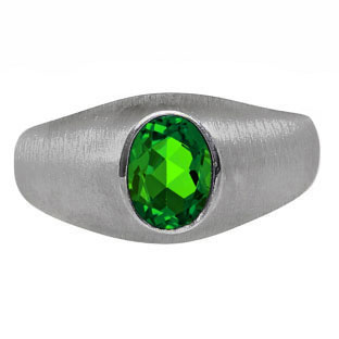 Black Rhodium Plated White Gold Pinky Ring For Men Oval Emerald Gemstone