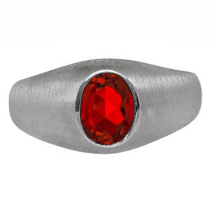 Black Rhodium Plated White Gold Pinky Ring For Men Oval Ruby Gemstone