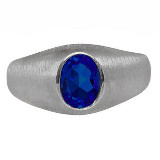 Black Rhodium Plated White Gold Pinky Ring For Men Oval Sapphire Gemstone
