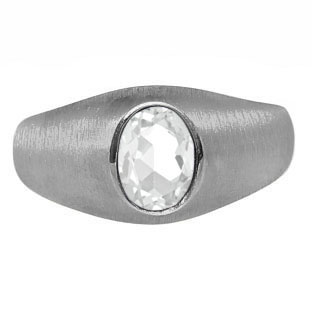 Black Rhodium Plated White Gold Pinky Ring For Men Oval White Topaz Gemstone