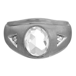 Diamond and Oval CZ Gemstone Men's Black Rhodium Plated White Gold Ring