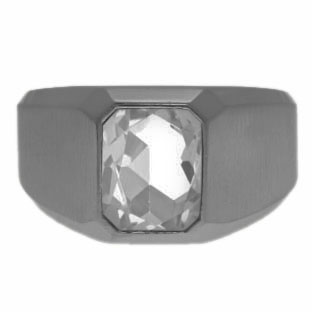Emerald-Cut White Topaz Custom Ring For Men In Black Rhodium Plated White Gold
