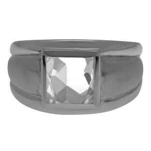 Black Rhodium Plated White Gold Men's Square White Topaz Ring