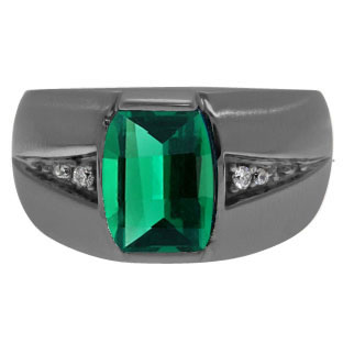 Custom Made Men's Barrel Emerald Diamond Ring In Black Rhodium Plated White Gold