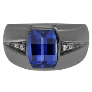 Custom Made Men's Barrel Sapphire Diamond Ring In Black Rhodium Plated White Gol
