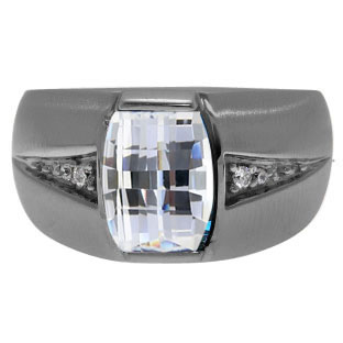 Custom Made Men's Barrel White Topaz Diamond Ring In Black Rhodium Plated White