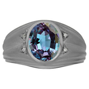 Oval Alexandrite Birthstone Diamond Men's Ring In Black Gold By Gemologica