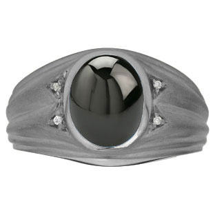 Oval Black Onyx Birthstone Diamond Men's Ring In Black Rhodium Plated White Gold