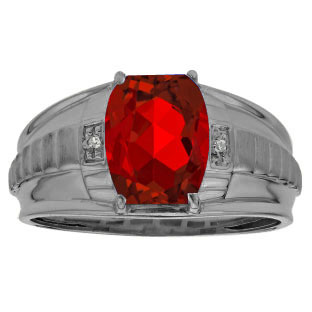 Cushion Cut Ruby Diamond Men's Ring In Black Rhodium Plated White Gold