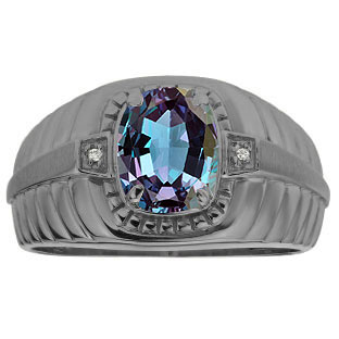Cushion Alexandrite Stone Diamond Men's Ring In Black Gold By Gemologica
