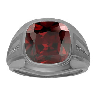 Diamond Red Garnet Men's Large Ring In Black Rhodium Plated White Gold