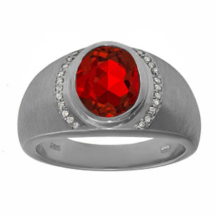 Men's Oval-Cut Ruby Diamond Ring In Black Rhodium Plated White Gold