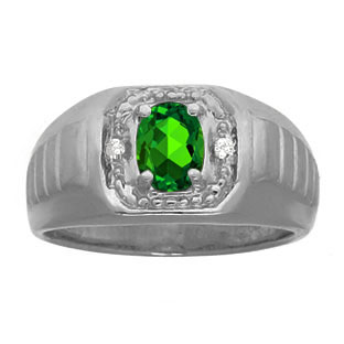Diamond Black Rhodium Plated White Gold Men's Emerald Ring