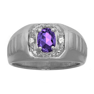 Diamond Black Rhodium Plated White Gold Men's Amethyst Ring