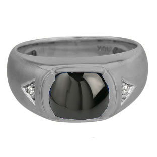 Men's Antique Cushion Cut Black Onyx Diamond Black Rhodium Plated White Gold Rin