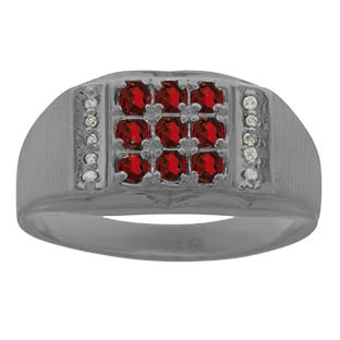 Men's Diamond Black Rhodium Plated White Gold Garnet Ring