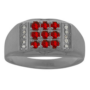Men's Diamond Black Rhodium Plated White Gold Ruby Ring