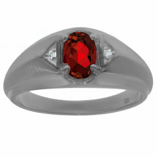 Garnet & Diamond Men's Black Rhodium Plated White Gold Oval Ring