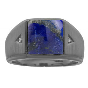 Square Lapis Diamond Ring In Black Rhodium Plated White Gold For Men