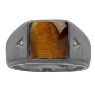 Square Tiger Eye Diamond Ring In Black Rhodium Plated White Gold For Men