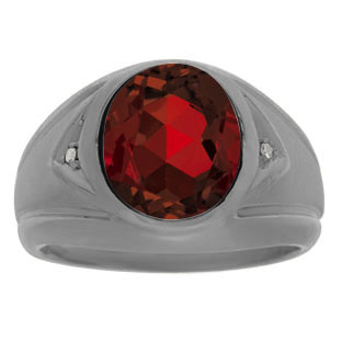 Garnet Ring - Men's Diamond Garnet Black Rhodium Plated White Gold Ring