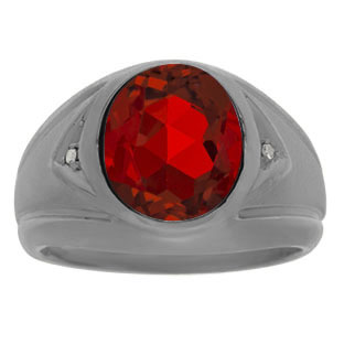 Ruby Ring - Men's Diamond Ruby Black Rhodium Plated White Gold Ring