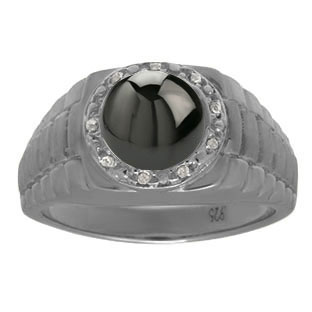 Men's Diamond and Black Onyx Ring in Black Rhodium Plated White Gold