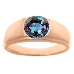 Men's Birthstone Rings - Round Alexandrite Birthstone Ring In Rose Gold