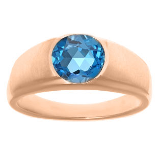Men's Birthstone Rings - Round Blue Topaz Birthstone Ring In Rose Gold