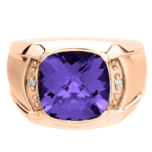 Big Men's Diamond Cushion Cut Amethyst Rose Gold Ring