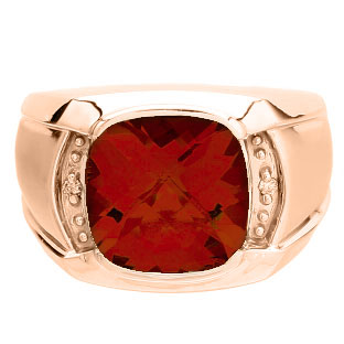 Big Men's Diamond Cushion Cut Ruby Rose Gold Ring