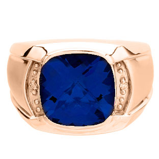Big Men's Diamond Cushion Cut Sapphire Rose Gold Ring