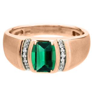 Men's Barrel-Cut Emerald Stone Diamond Custom Finger Rose Gold Ring