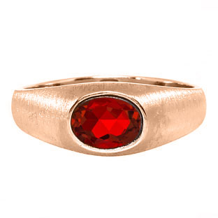 East-West Oval Cut Ruby Rose Gold Pinky Ring For Men