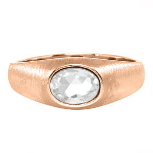 East-West Oval Cut White Topaz Rose Gold Pinky Ring For Men