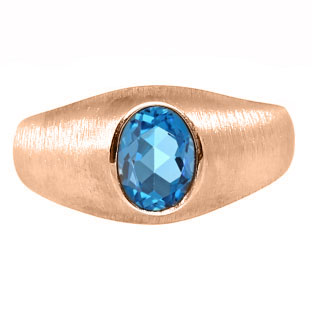 Rose Gold Pinky Ring For Men Oval-Cut Blue Topaz Gemstone