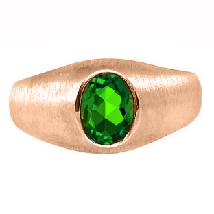 Rose Gold Pinky Ring For Men Oval-Cut Emerald Gemstone